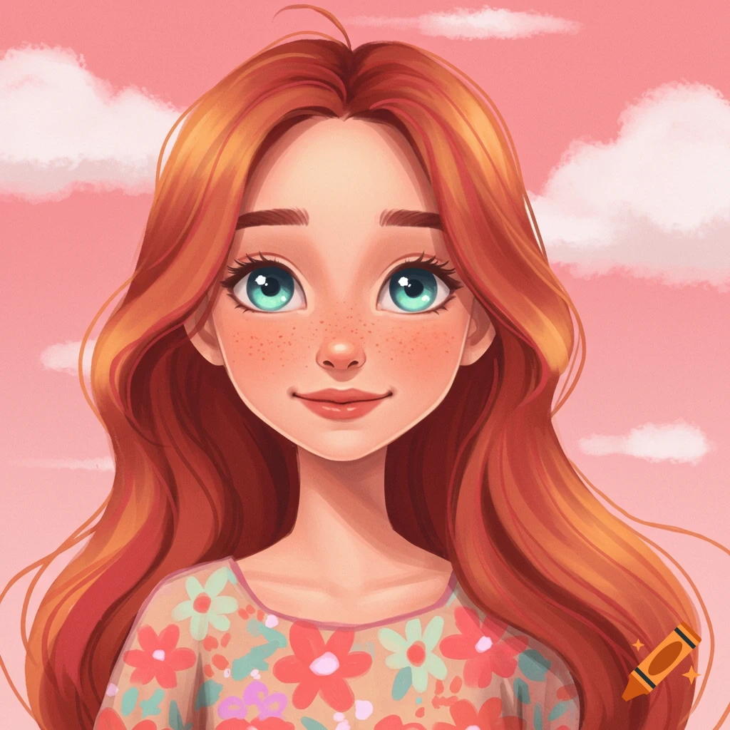 Portrait of a girl with red hair and freckles