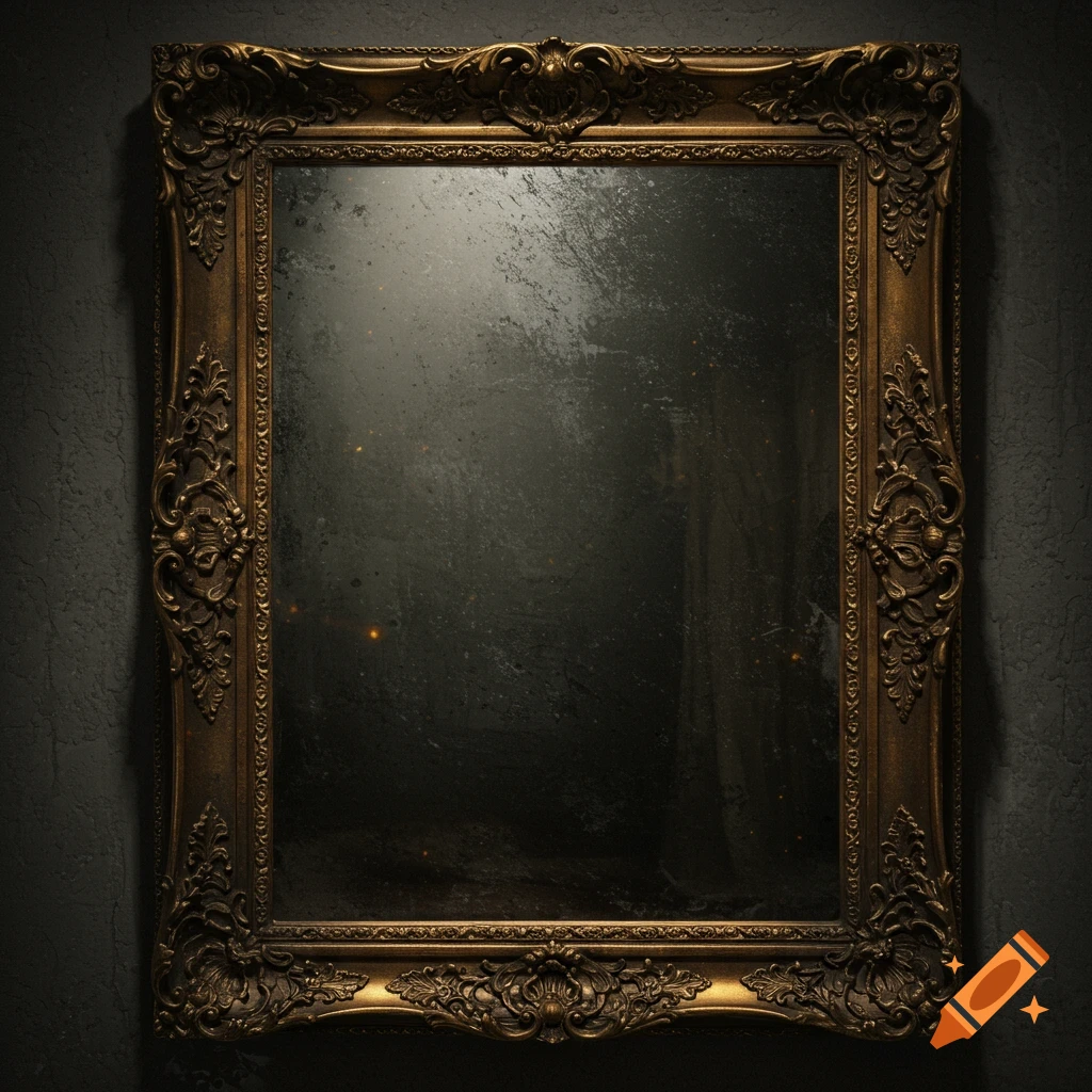 Ornate antique mirror on a dark wall