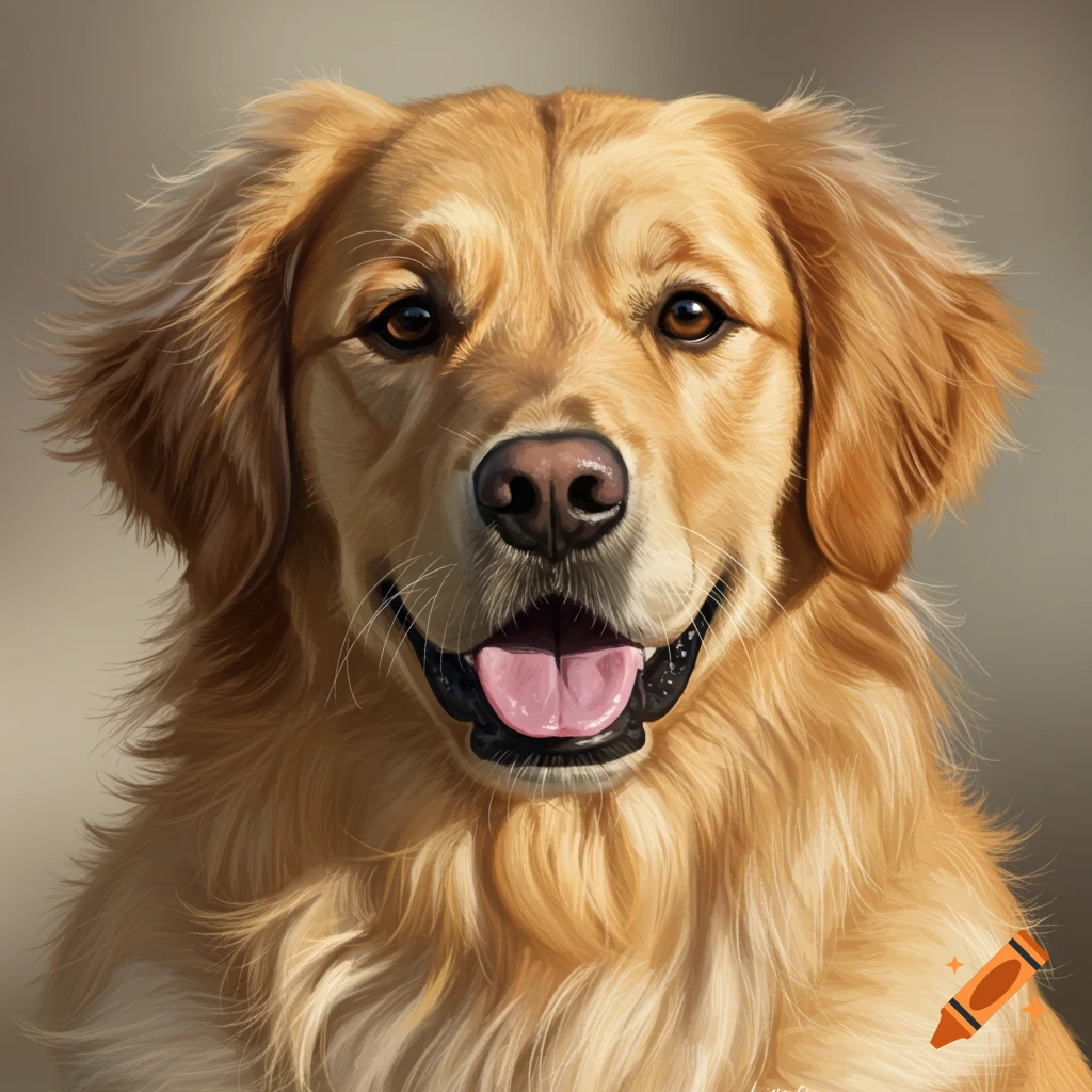 Close-up of a golden retriever dog smiling.