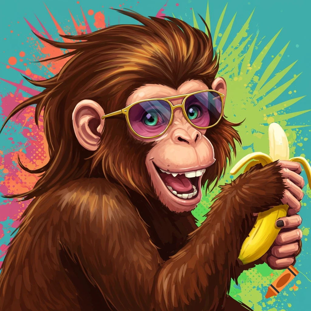 A monkey with sunglasses holding a banana