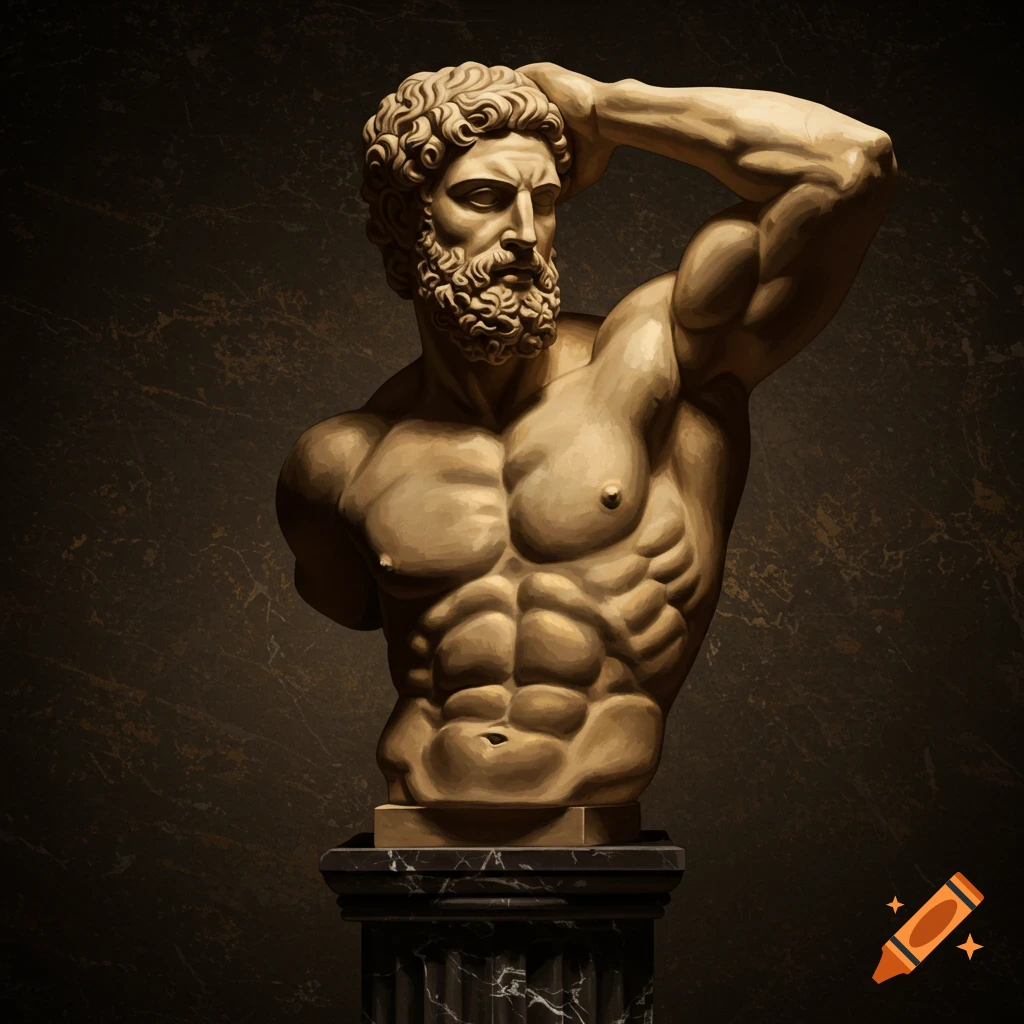Classical statue bust of a muscular man