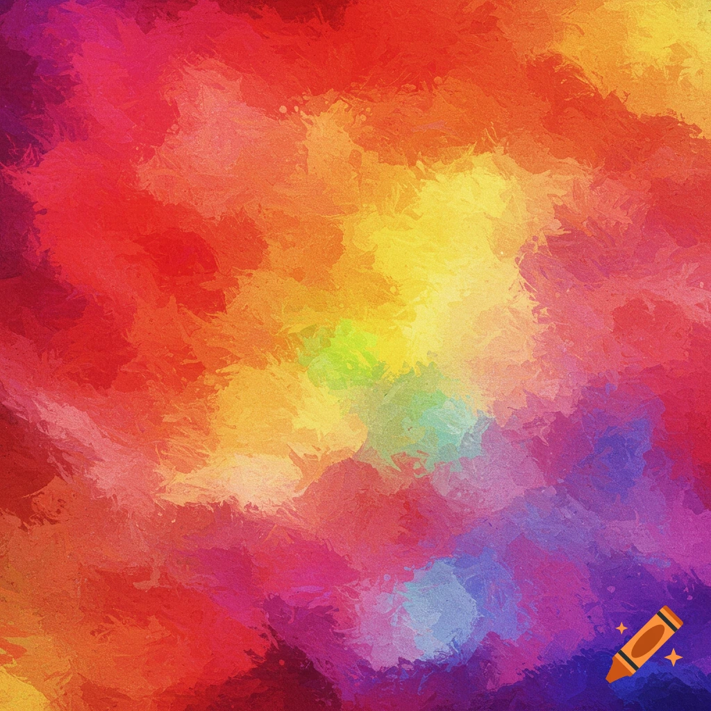 An abstract image with vibrant brushstrokes in red, orange, yellow, green, blue, and purple.
