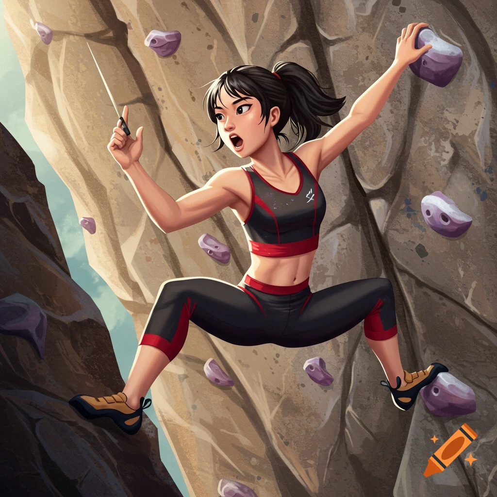 A woman is rock climbing up a steep rock wall.