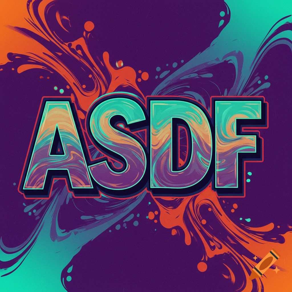 Colorful graphic rendering of the text ASDF with swirling ink splashes.