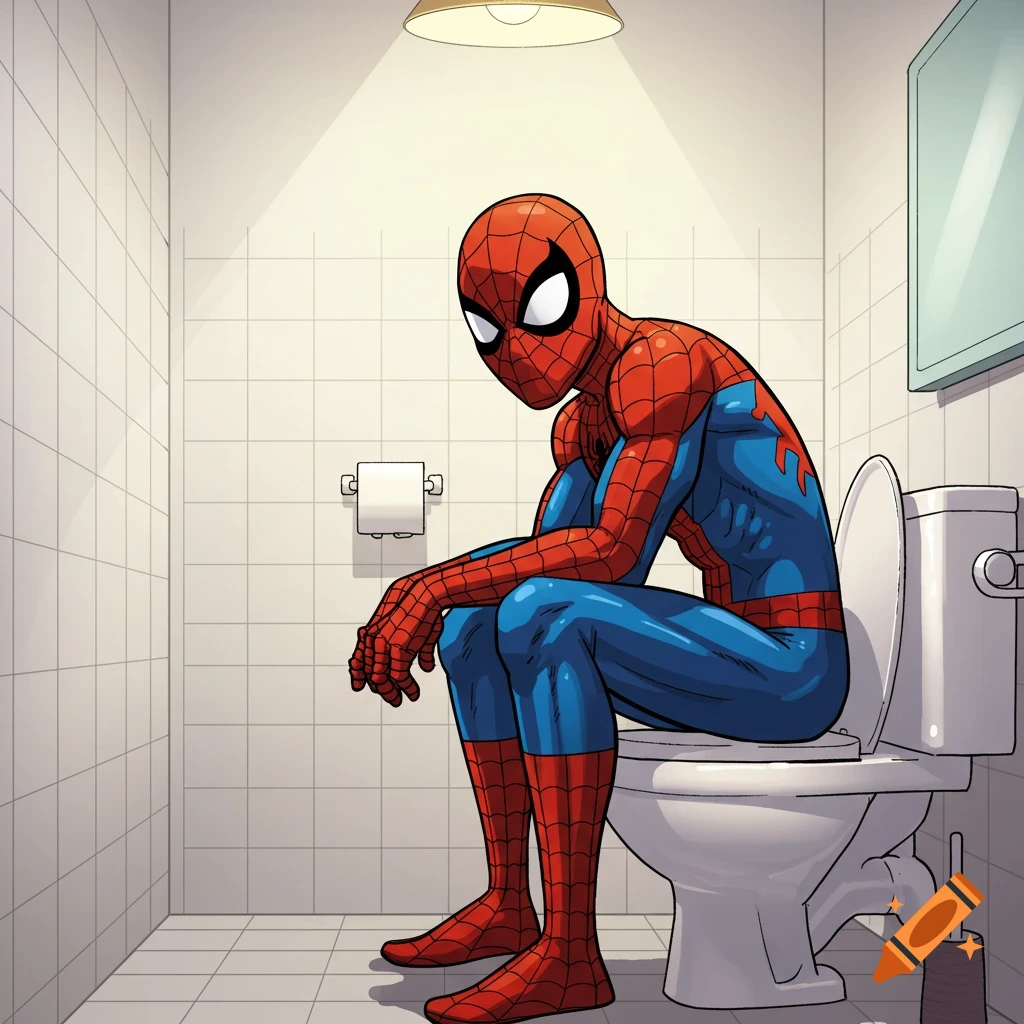 Spider-Man sitting on a toilet