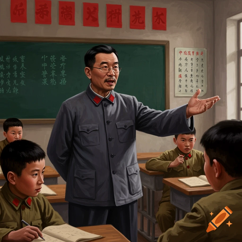 A teacher lecturing students in a classroom.