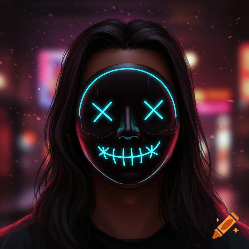 minimalistic mask with blue X eyes and smile