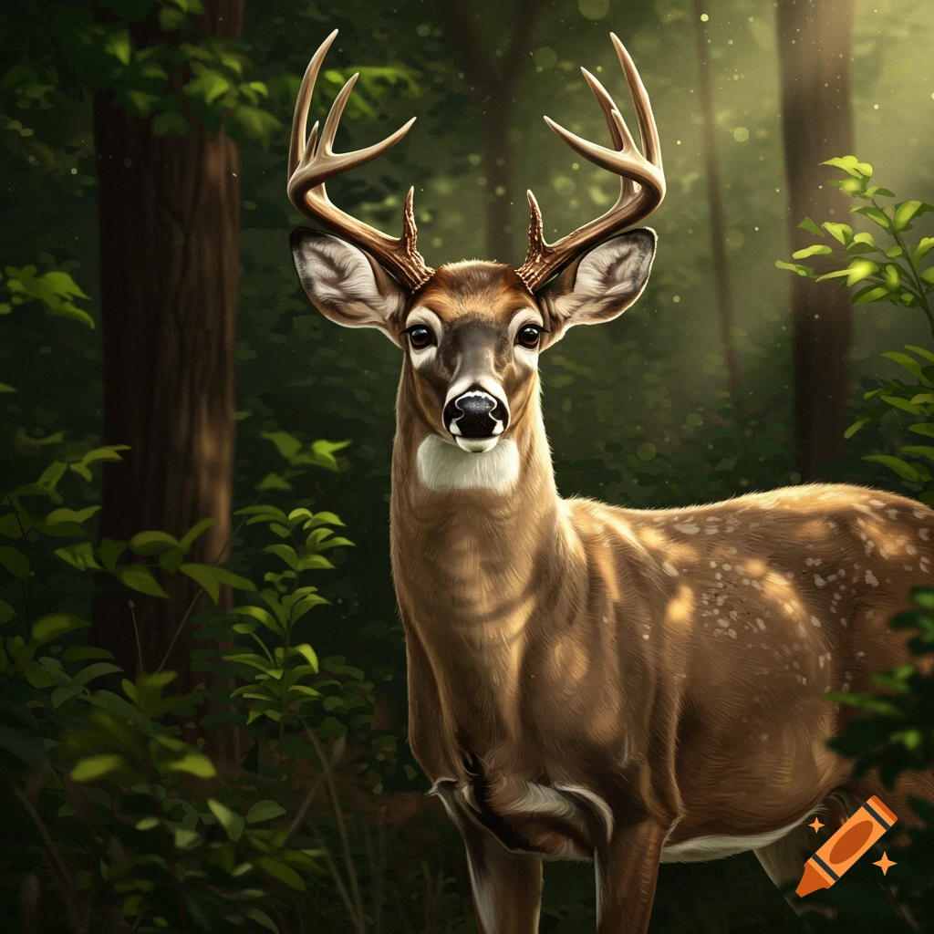 A deer stands in a forest.