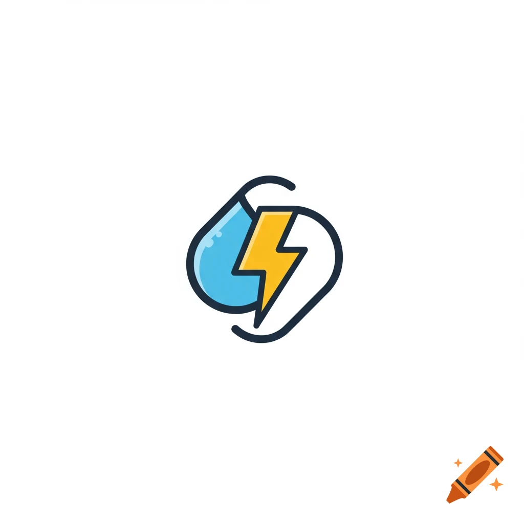Minimalist logo combining a blue water droplet and a yellow lightning bolt with dark blue outlines.