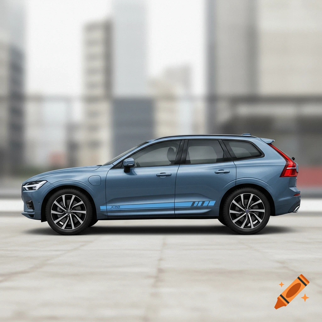 Blue Volvo XC60 SUV with a blue racing stripe.