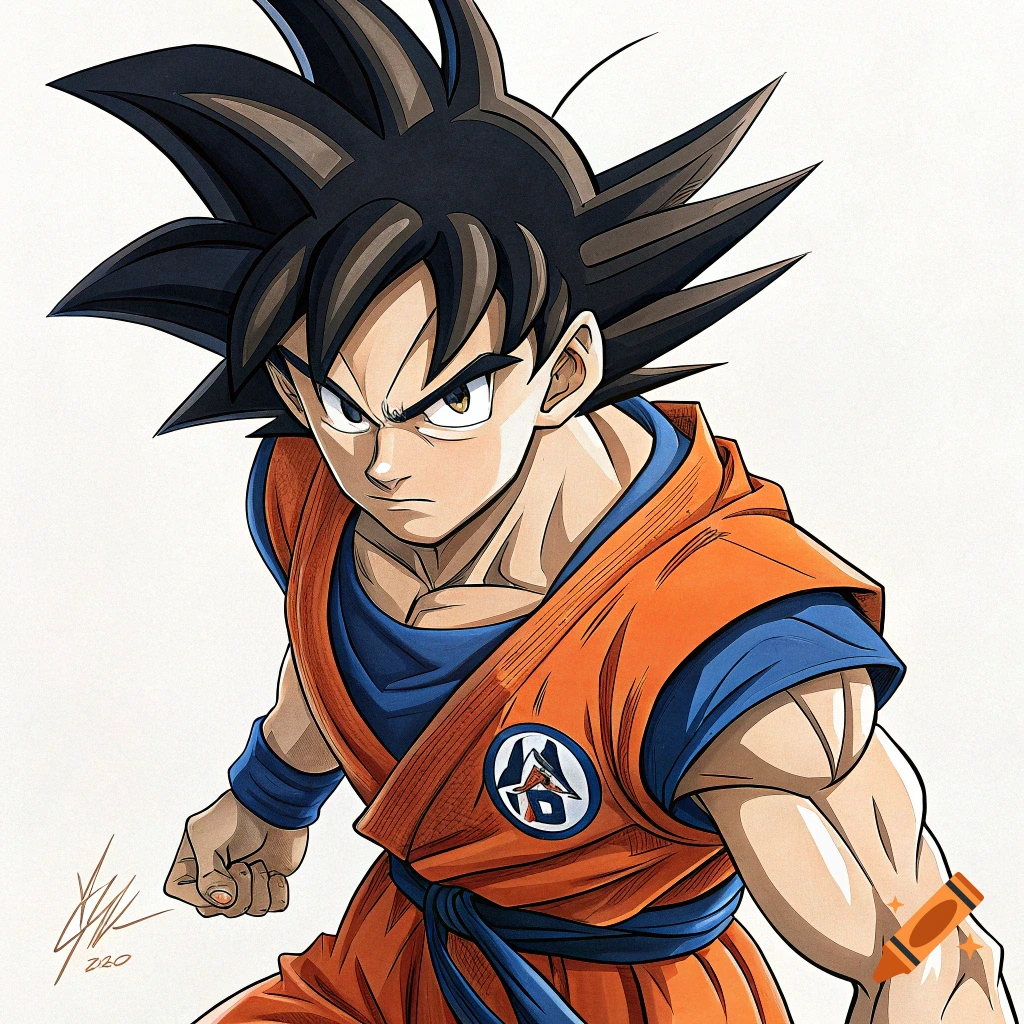 Illustration of Goku from Dragon Ball Z in his orange gi, clenching his fist.
