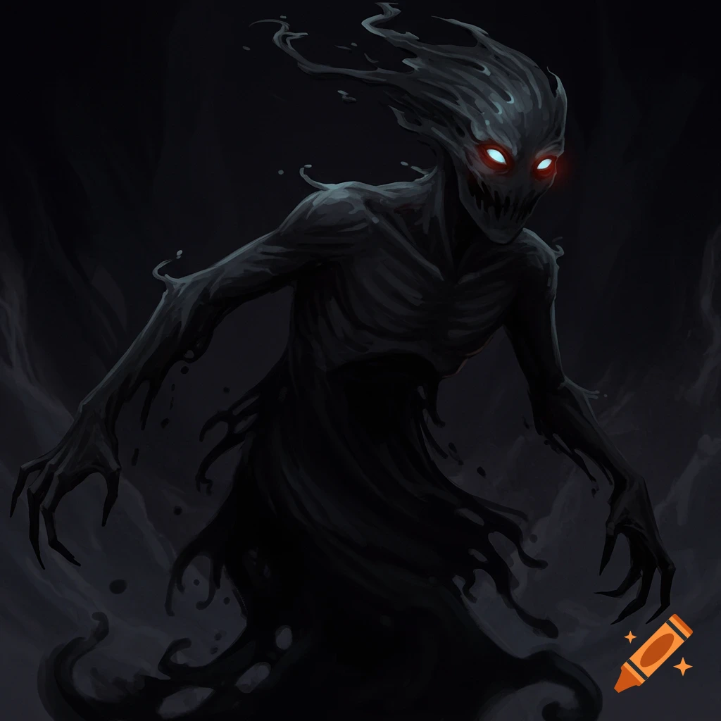 A dark, shadowy creature with glowing red eyes and sharp teeth.