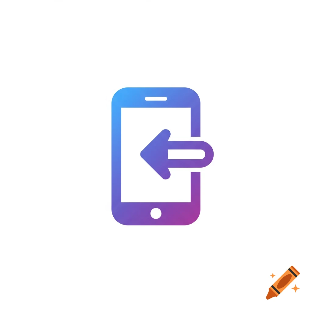 A gradient blue and purple icon of a phone with a large arrow pointing left into the screen.