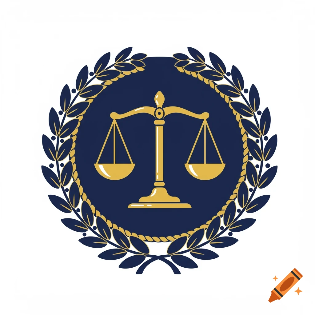 Scales of justice symbol within a wreath icon