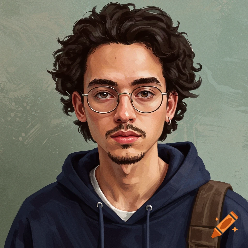 A young man with glasses and curly hair.