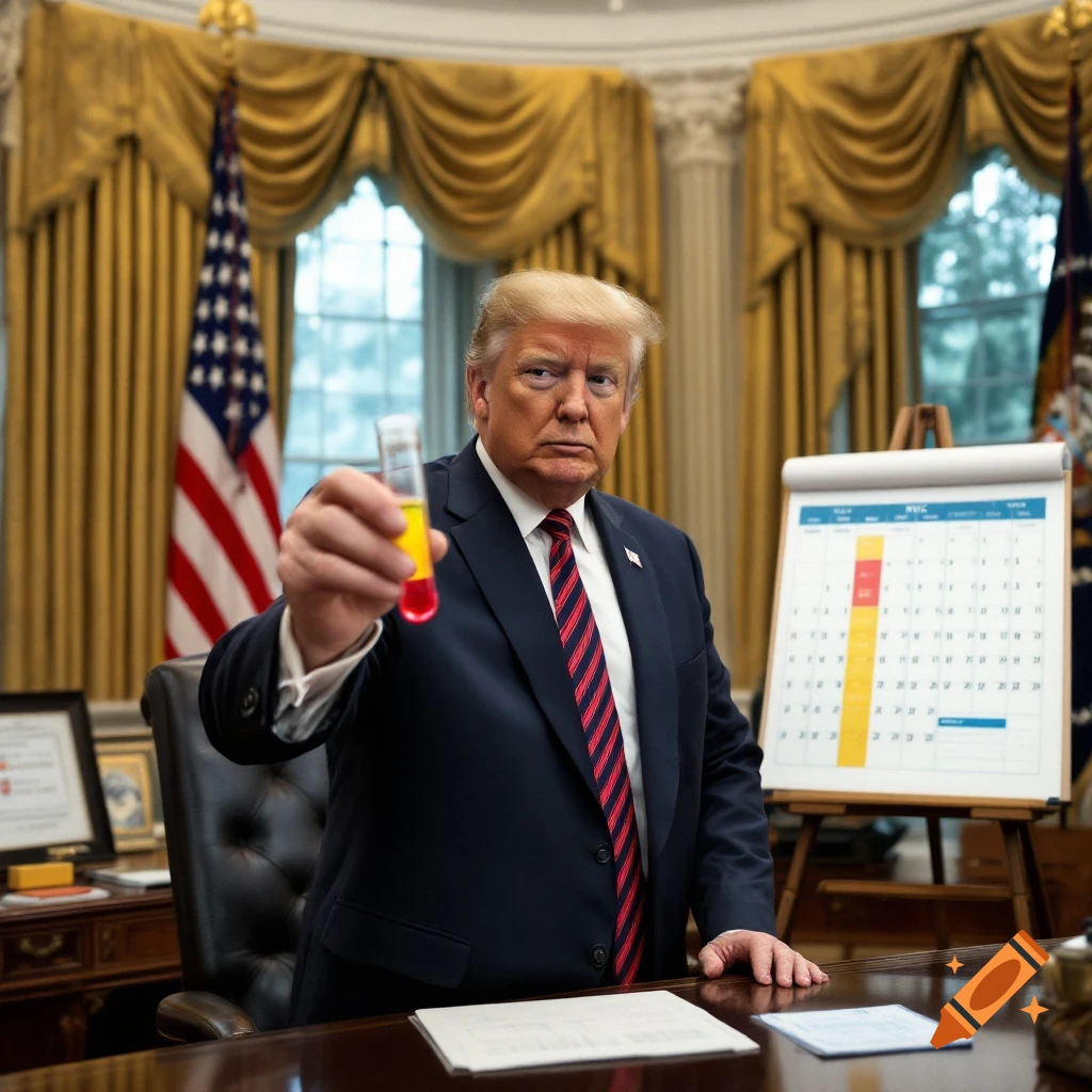 President Trump holding a test tube in the Oval Office.