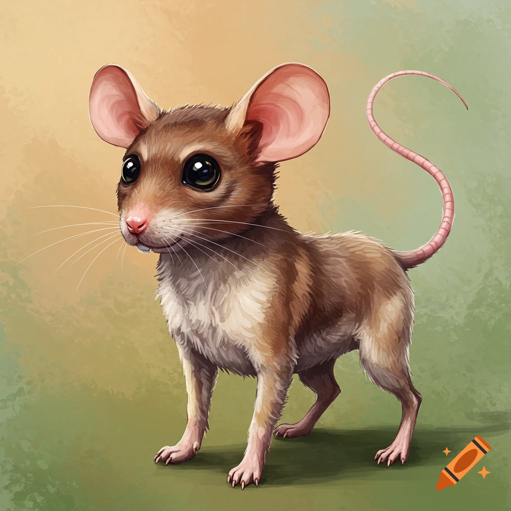 A dog-mouse hybrid creature with large eyes and ears.