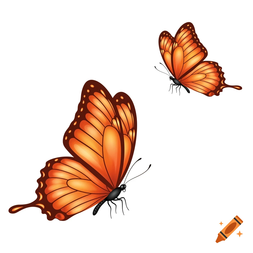 Two orange butterflies on a white background