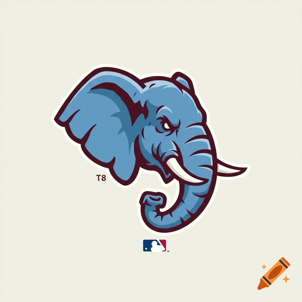 Blue elephant head logo with tusks and maroon accents in a sporty style.