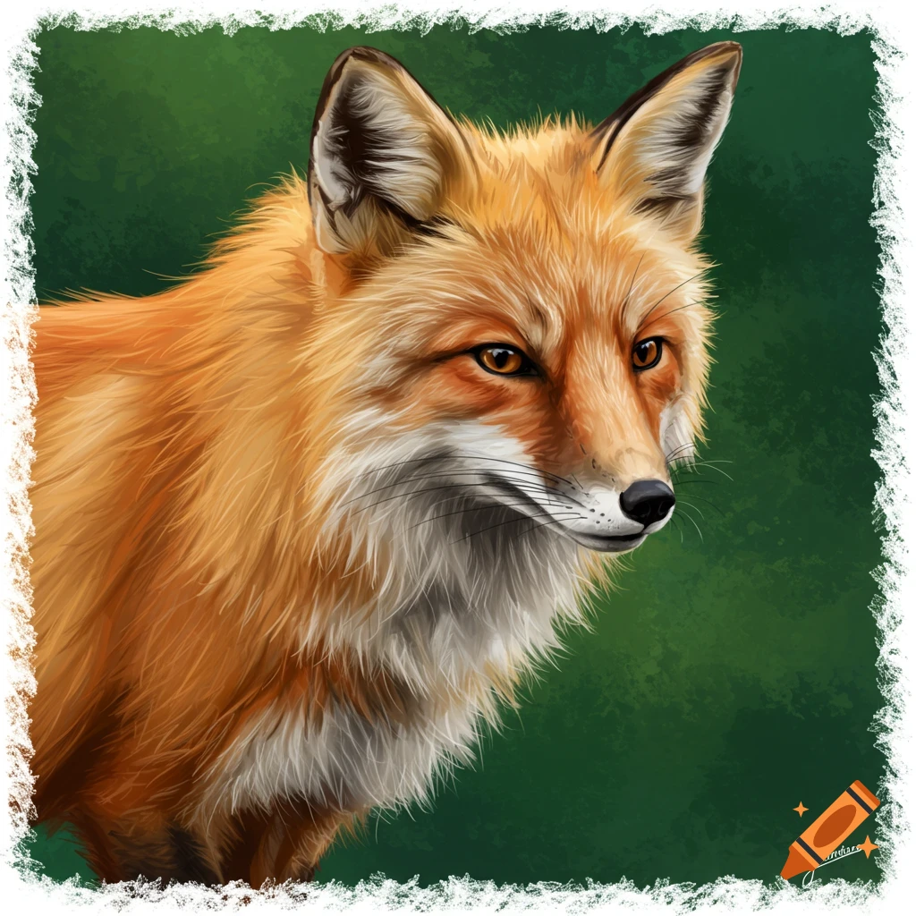 Close-up of a red fox against a green background