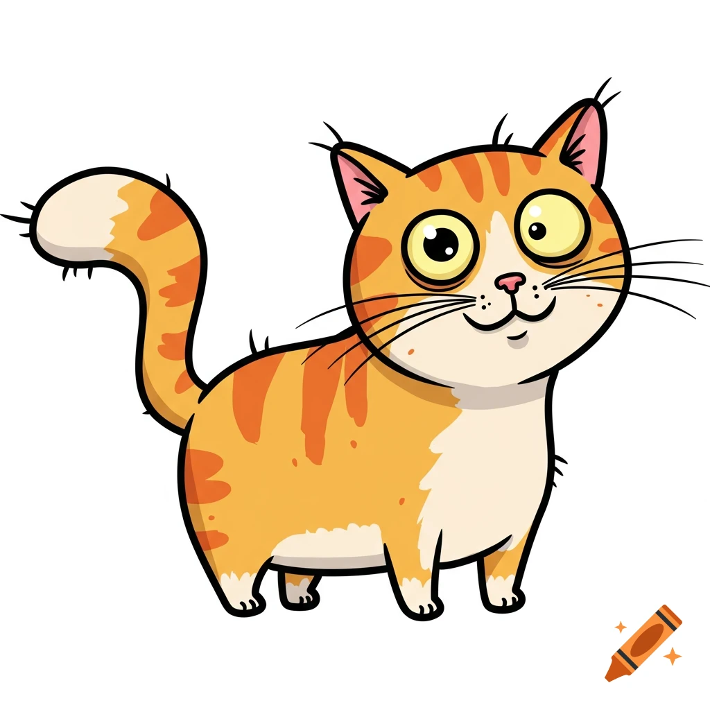 A funny orange and white cartoon cat vector graphic.