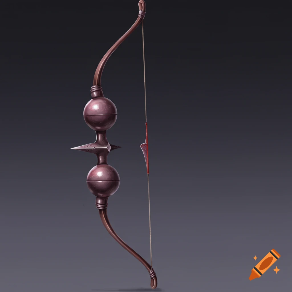 A stylized fantasy bow with metallic spheres.