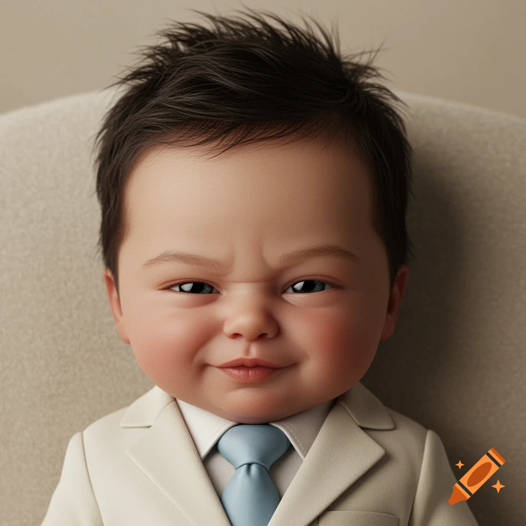 Close-up portrait of a baby in a suit and tie