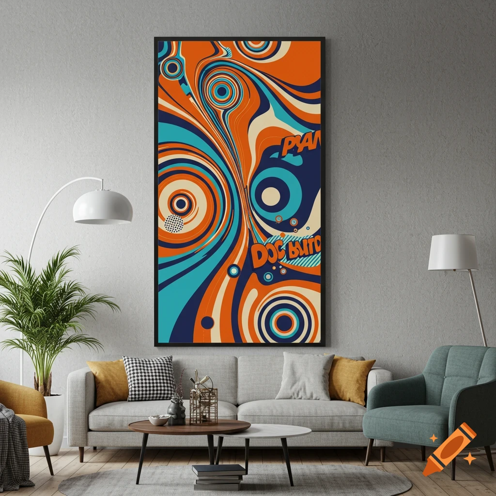 Retro abstract wall art in a living room
