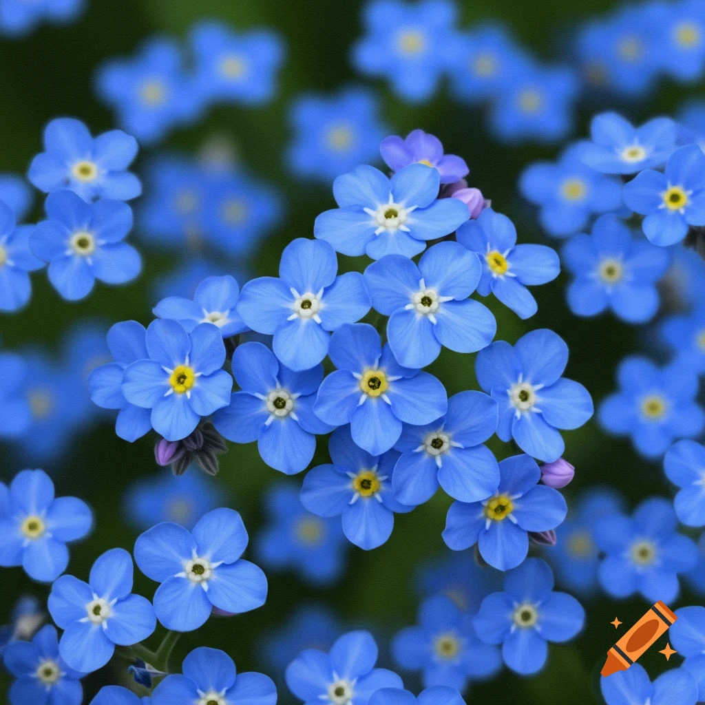 Close-up of blue forget-me-not flowers with yellow centers.