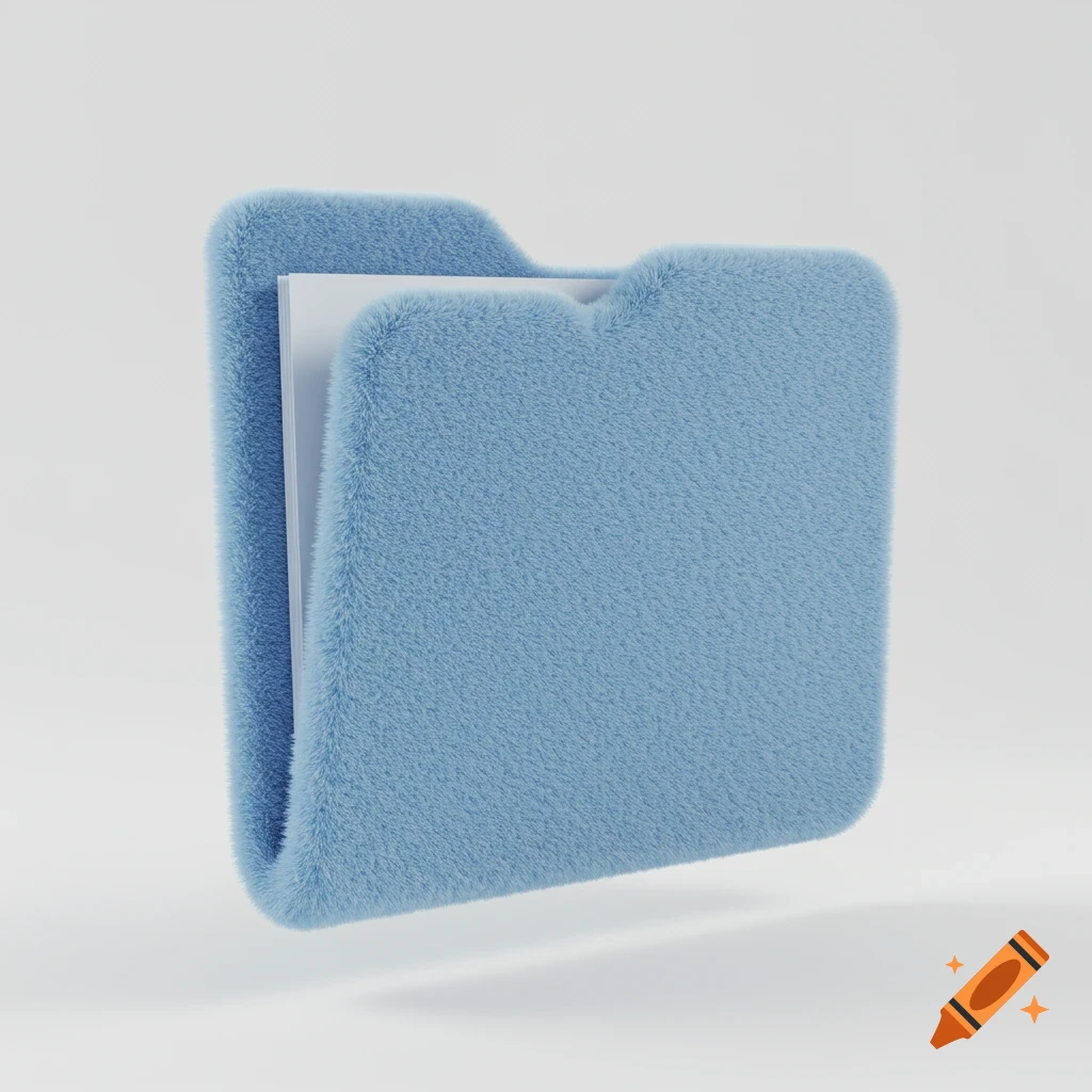 A light blue fuzzy file folder with paper in a 3D style.