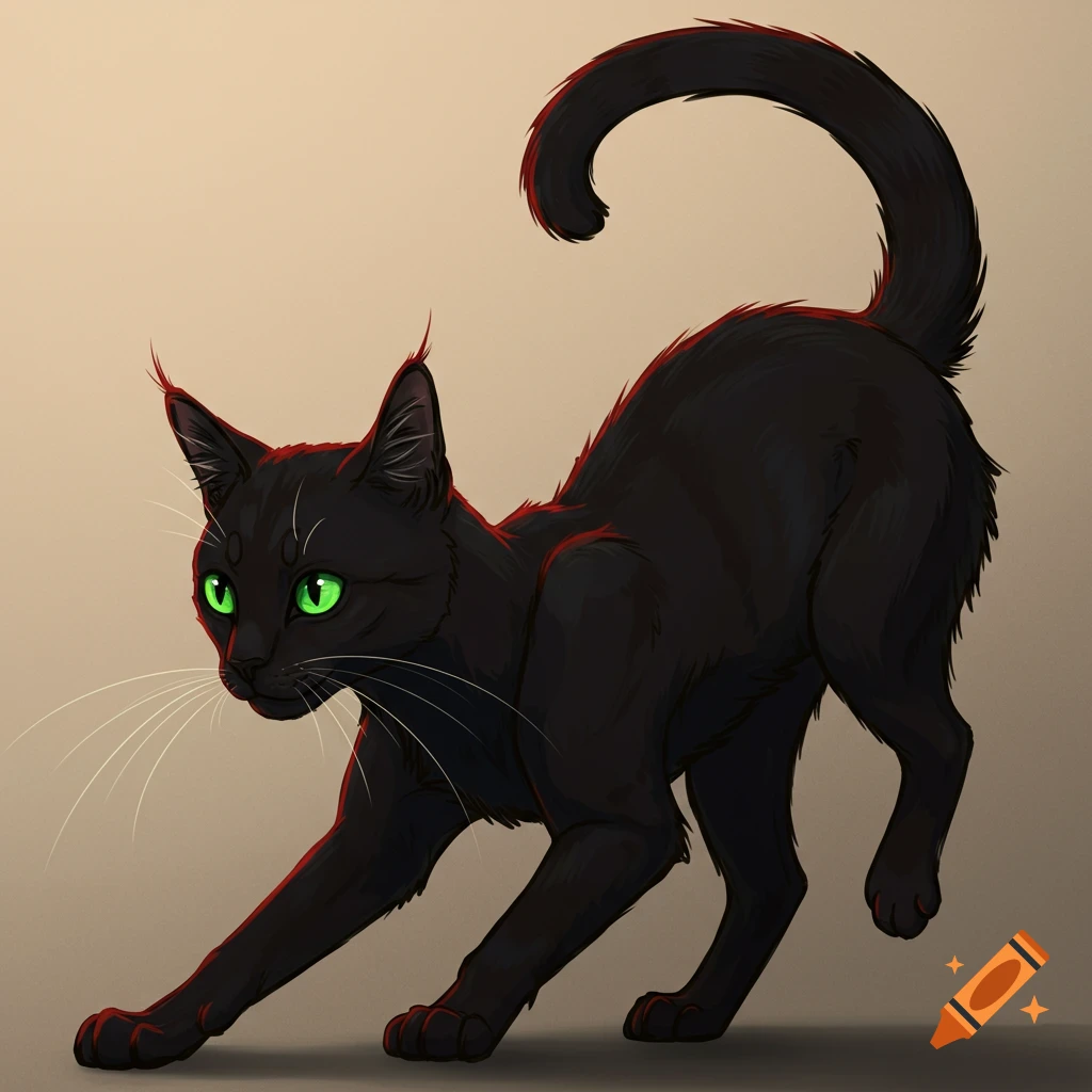 A black cat stretching