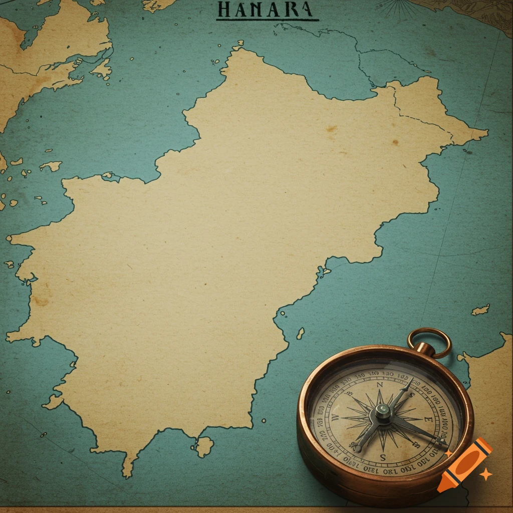 A vintage-style map with a compass.