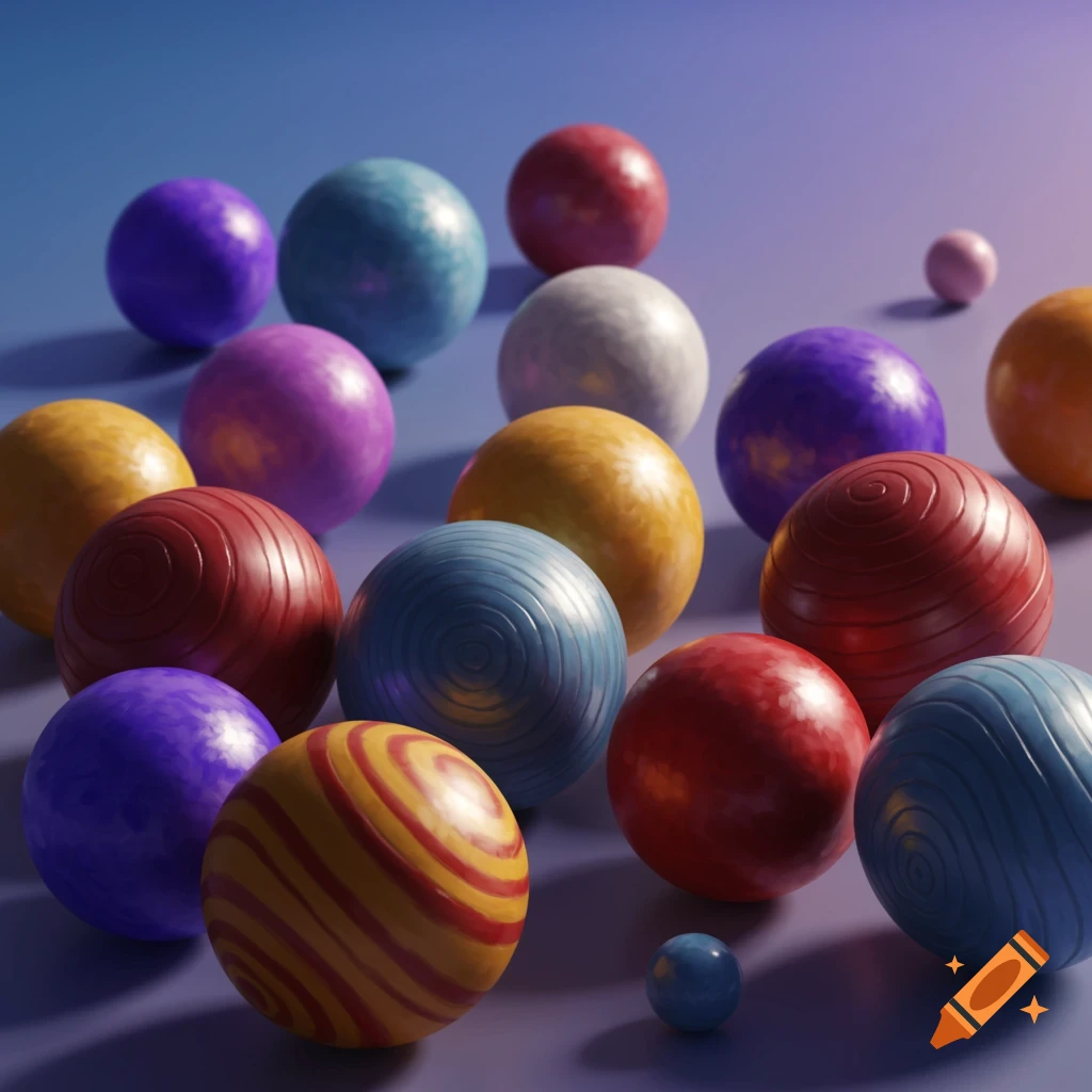 A vibrant image of scattered multicolored balls with varied textures and lighting.