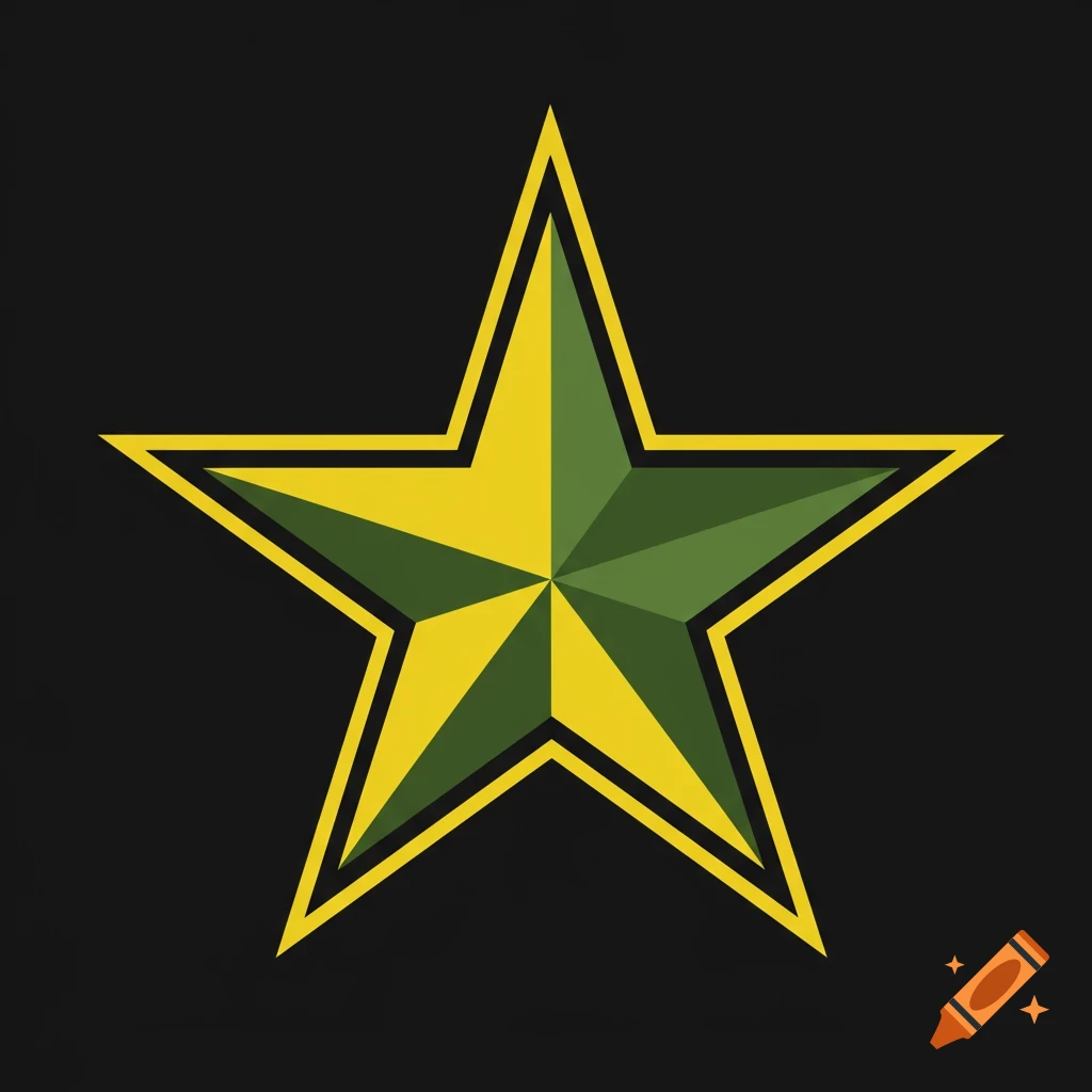 Green and yellow star logo on black background