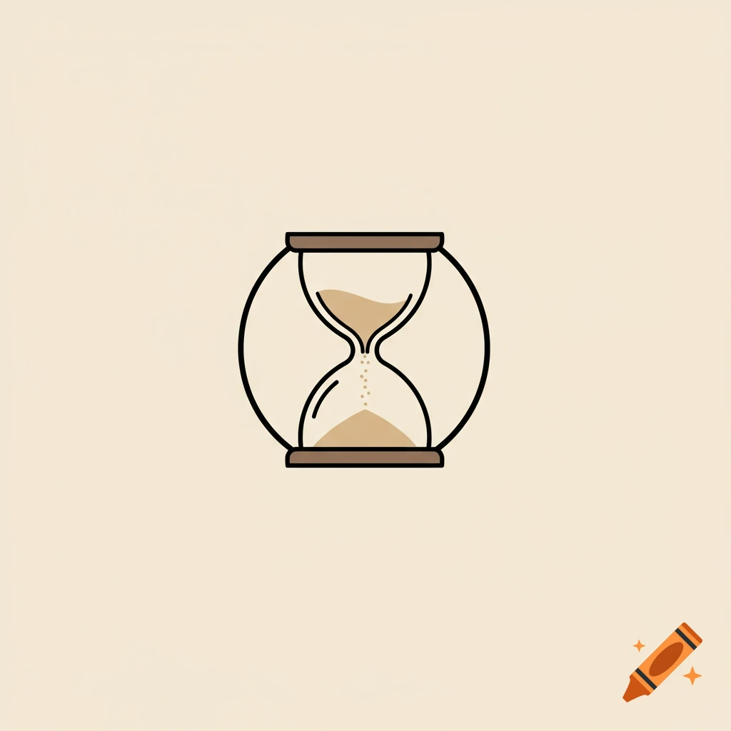 Simple line art illustration of an hourglass within a circle.