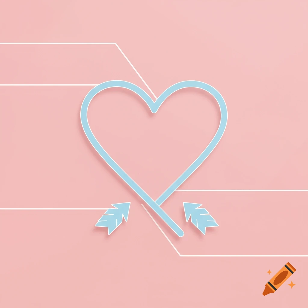 Minimalist illustration of a heart formed by two arrows on a pink background