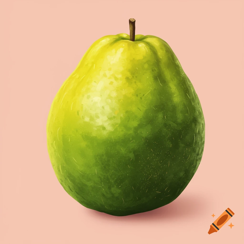 A green and yellow fruit on a pink background.