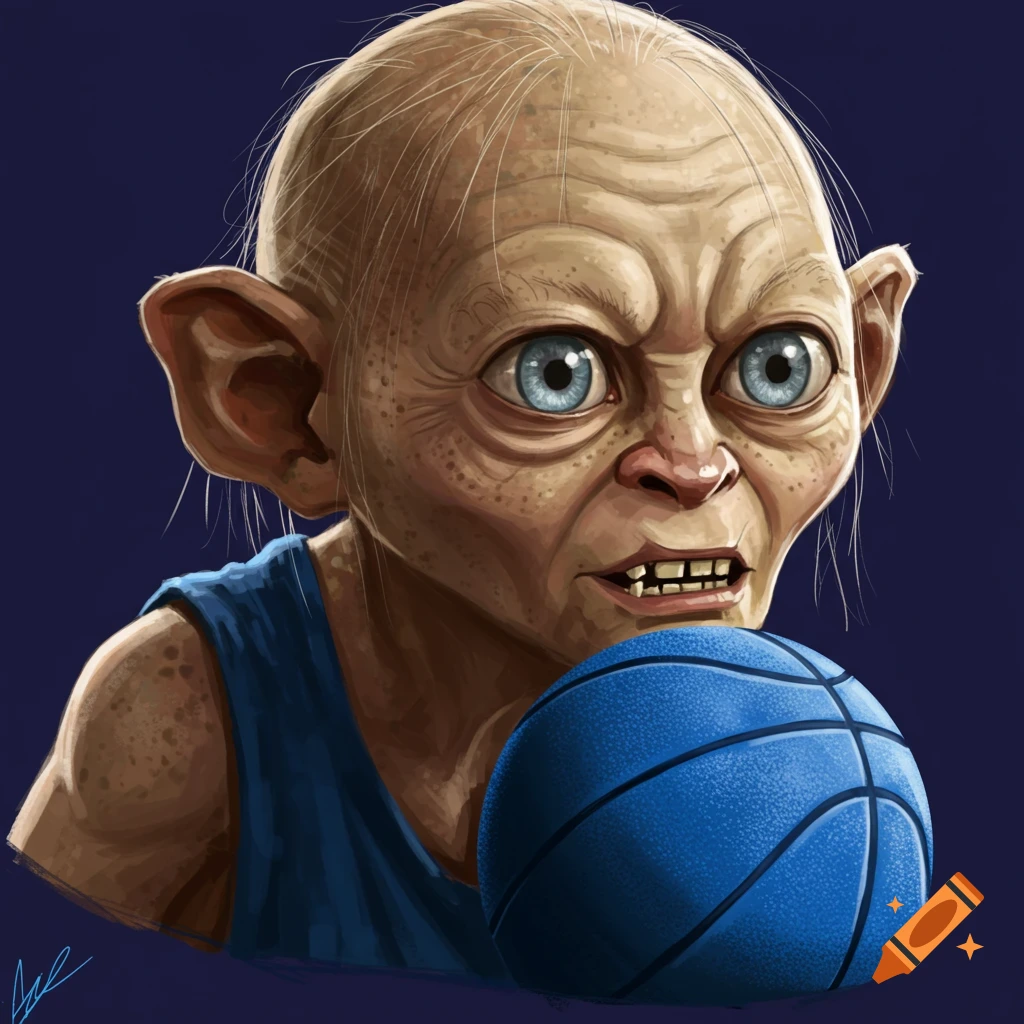 Gollum holding a blue basketball