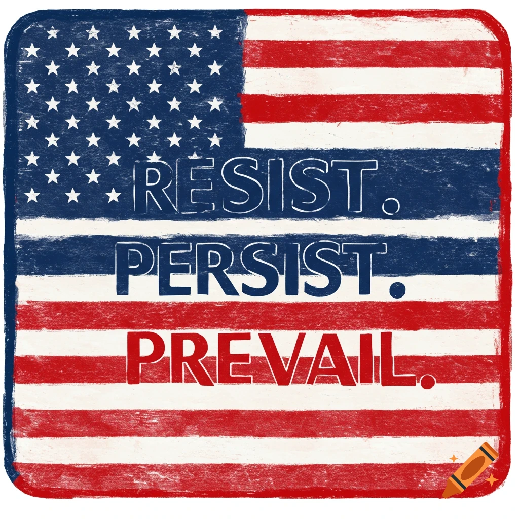 Patriotic sign with American flag design and text RESIST. PERSIST. PREVAIL.