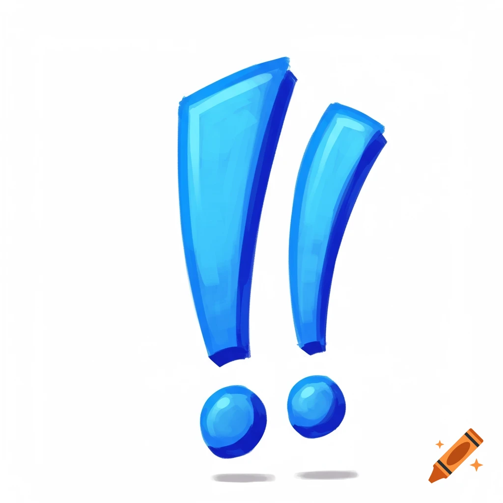 Stylized blue exclamation marks on a white background.