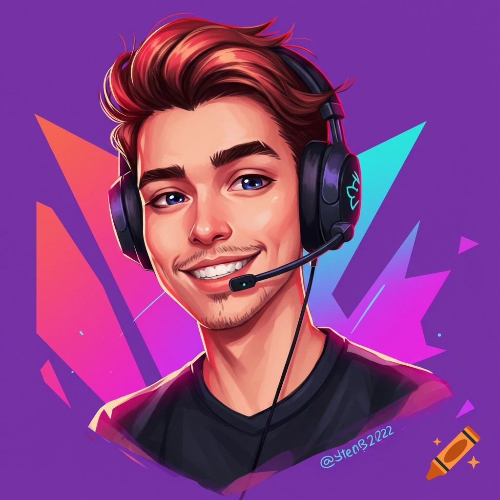 A portrait of a smiling man with headphones and a microphone.