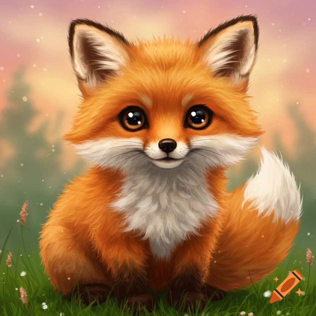 A cute fox sitting in grass.