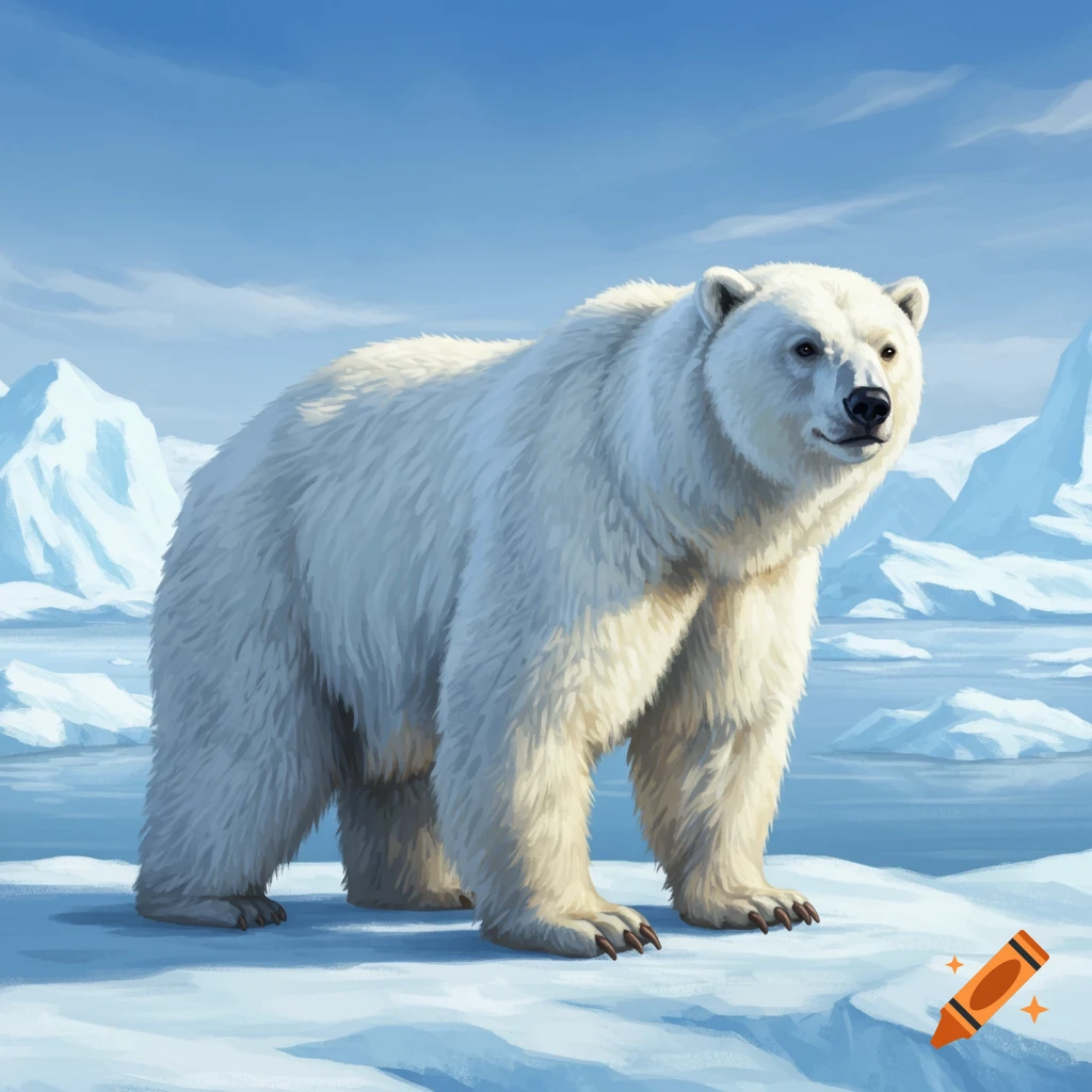 A polar bear stands on ice in the arctic.