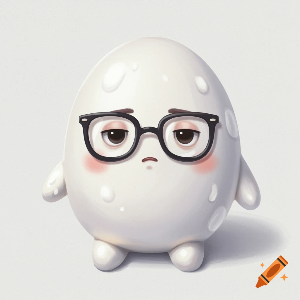 A cute cartoon egg character wearing glasses with a serious expression.