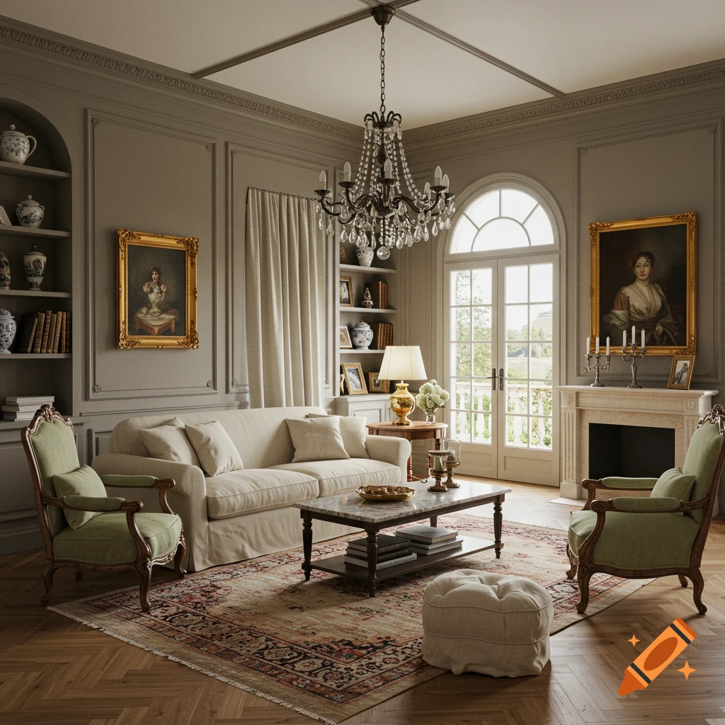 Elegant European-style living room interior rendering