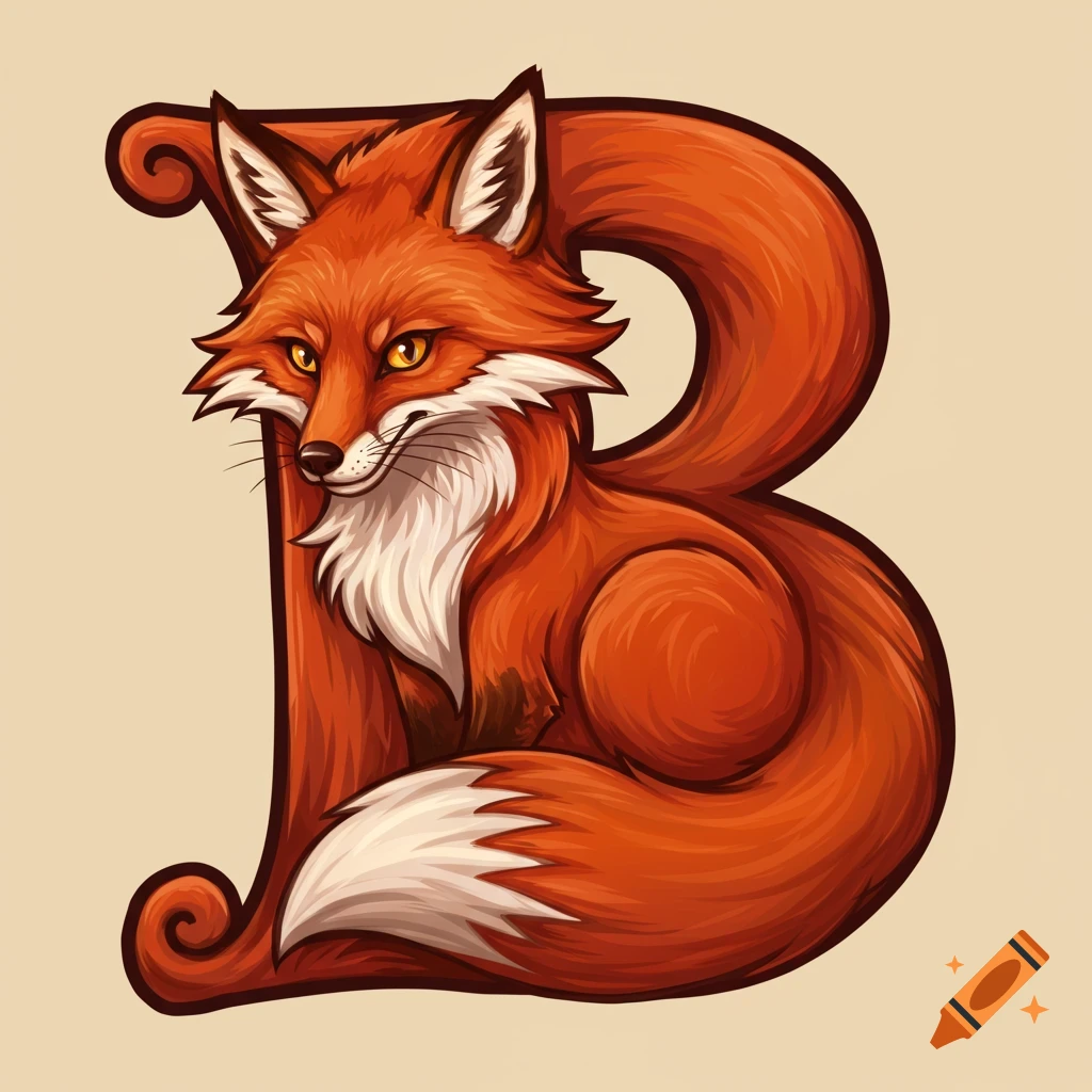 The capital letter B is stylized as a fox