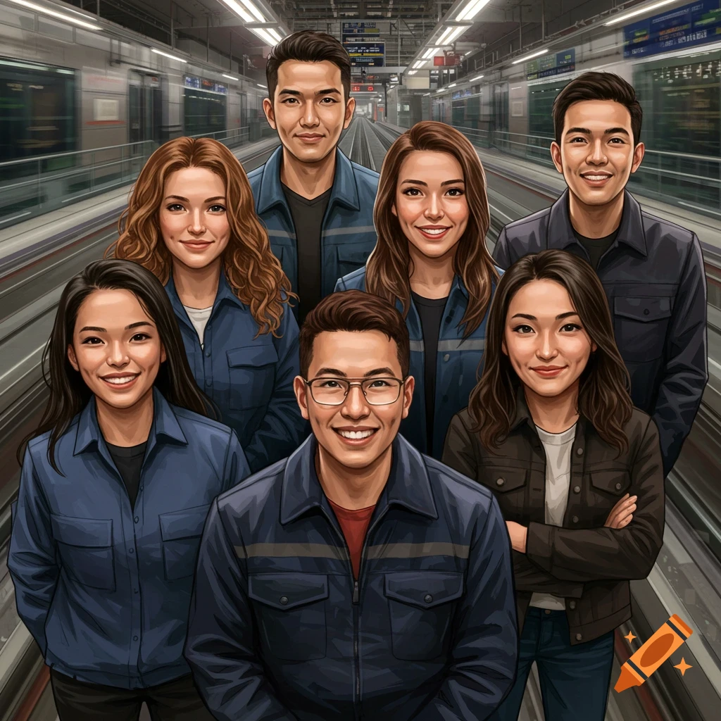 A group of students smiling in a metro station.
