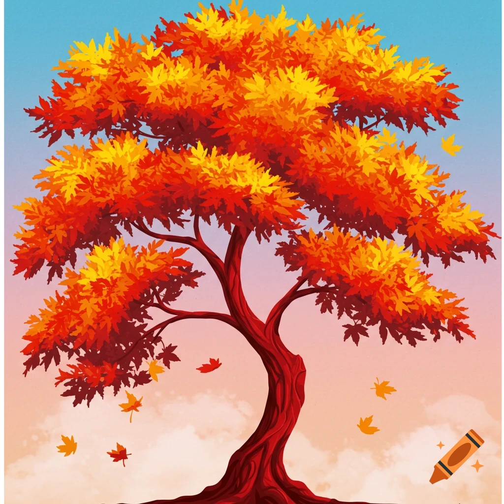 A tree with red and yellow autumn leaves.