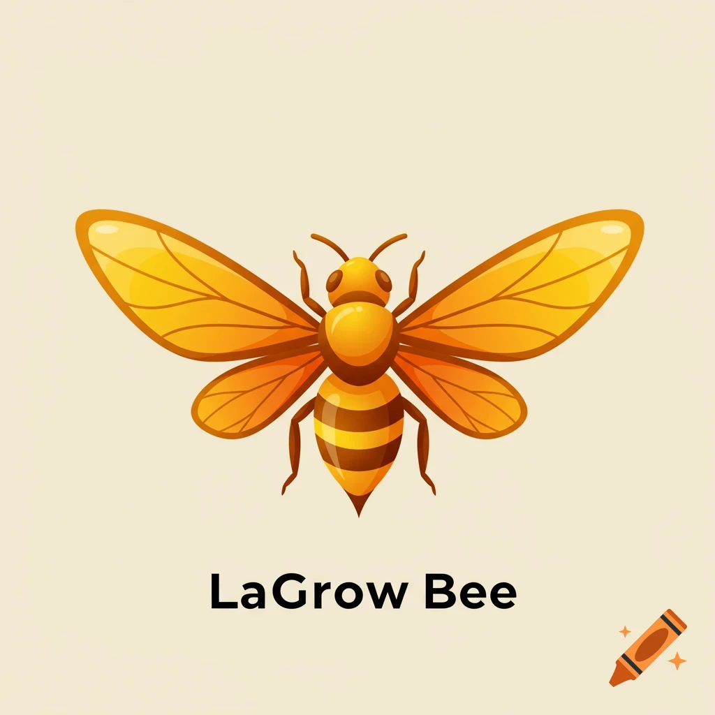 A stylized cartoon illustration of a bee with orange wings above the words LaGrow Bee.