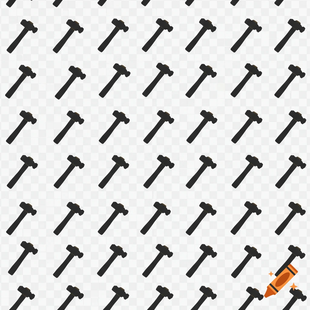 A seamless pattern of black and gold hammers on a transparent background.
